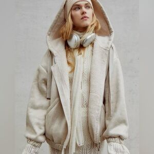 Urban Outfitters Cream Teddy Jacket with Hood